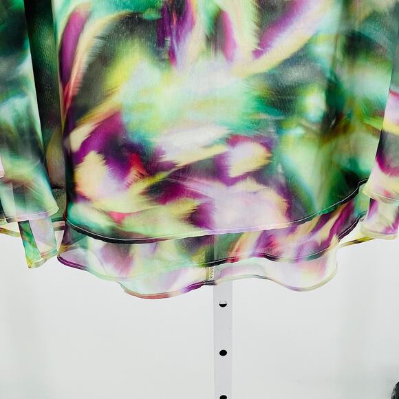 Jennifer Lopez Green Purple Psychedelic Print Layered Chiffon Bell Sleeve Top M - Picture 3 of 11